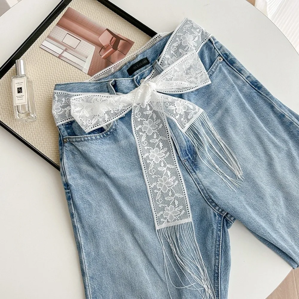 New Floral Lace Printed Scarf Soft Elegant Multifunctional Headscarf Narrow Long Lightweight Bag Strap Daily