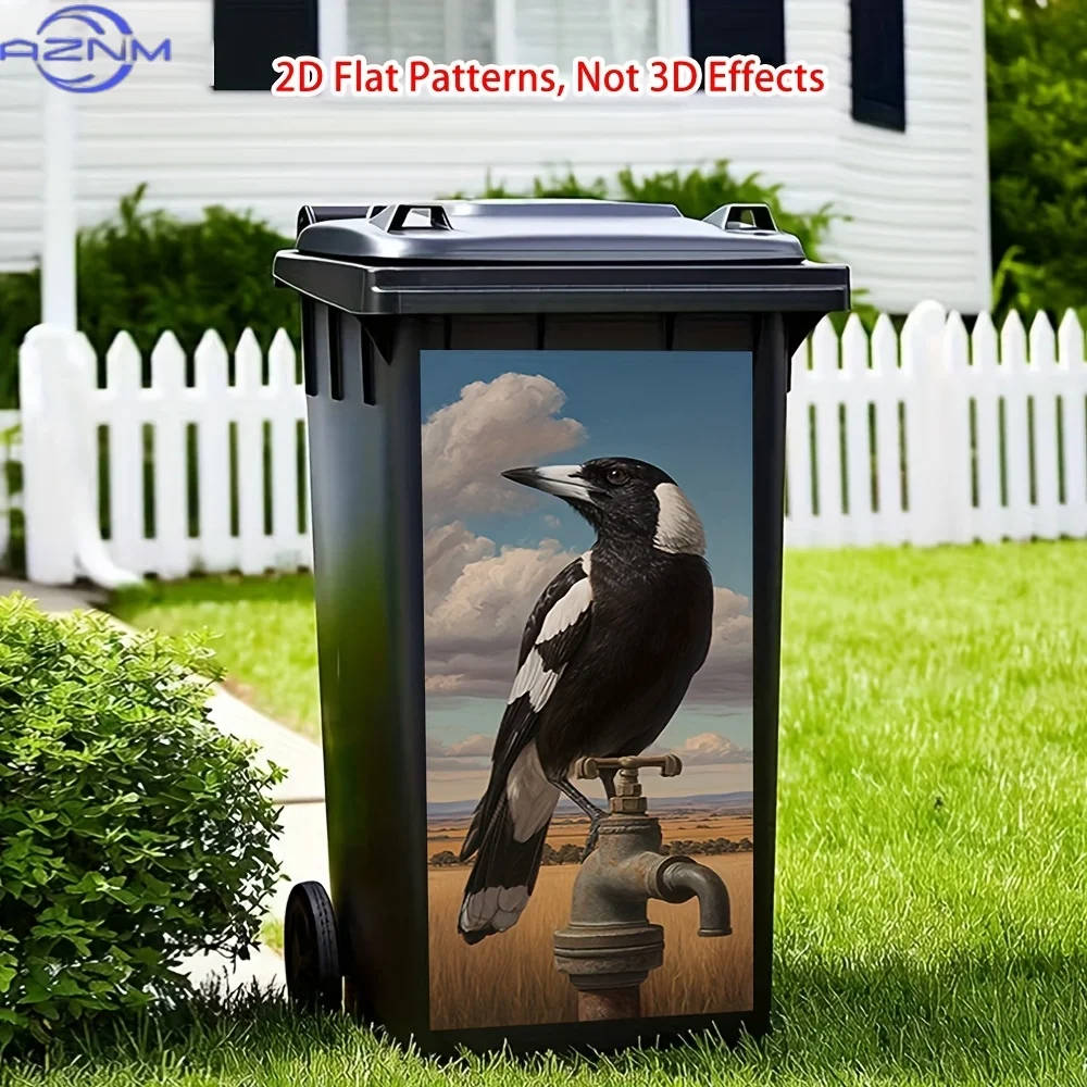 1pc 2D Flat Printing Magpie on Water  Trash Can Sticker, Removable Wallpaper Decal for Home Decor, Outdoor Trash Decor | Moder