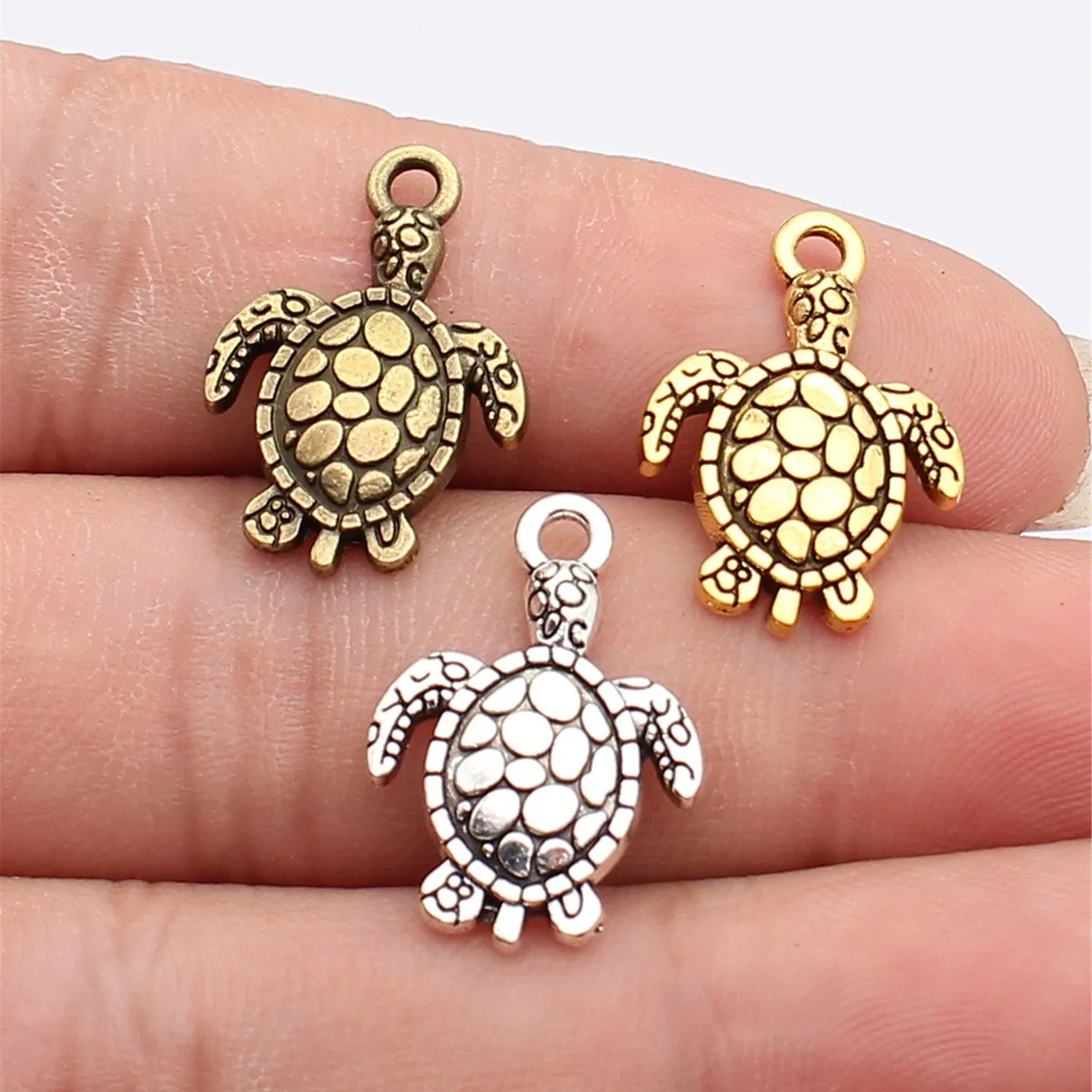 WYSIWYG 20pcs 22x15mm 3 Colors Antique Bronze Color Antique Silver Color Antique Gold Color Turtles Charms