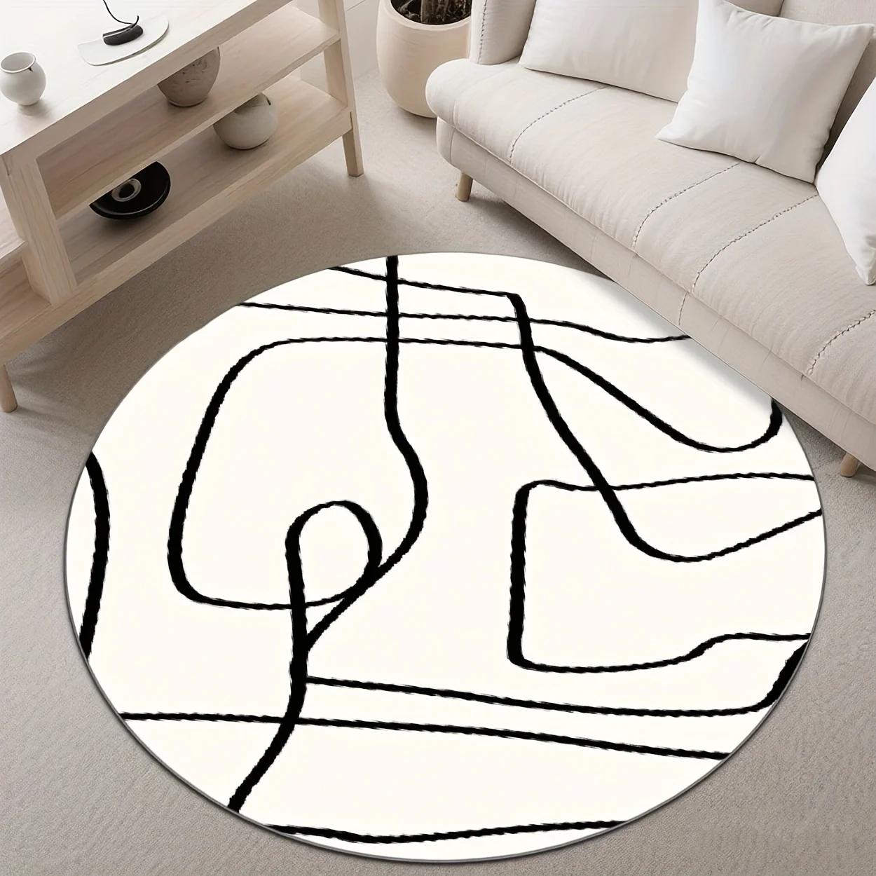 Carpet Soft Swirl Curve Round Rug for Household Bedroom Living Room Non Slip Attractive Interior Floor Decor