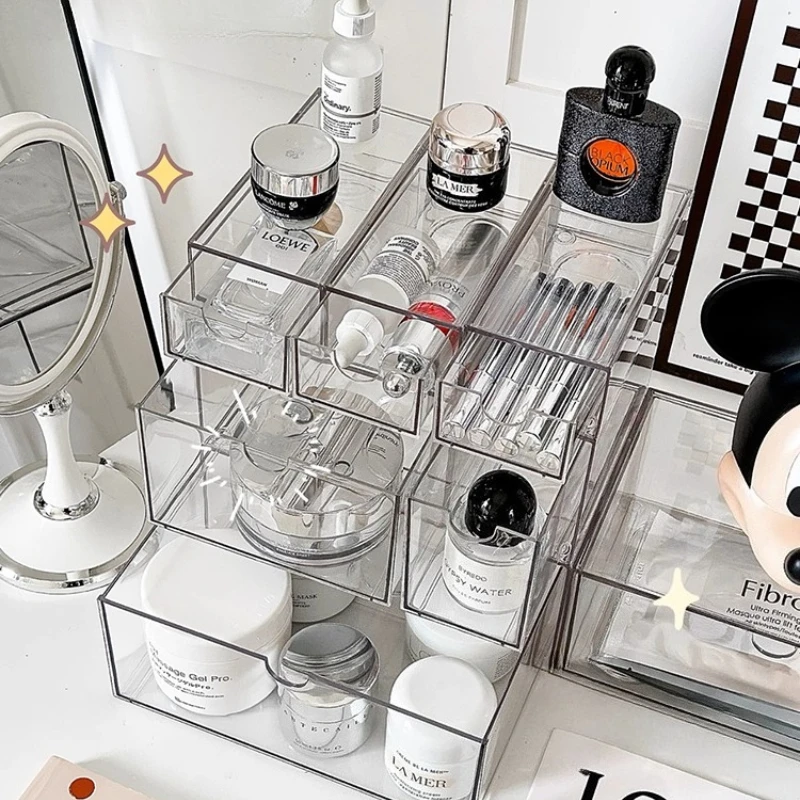 Акриловый прозрачный настольный органайзер для косметики, банка для ванной комнаты, ящик для хранения косметики, большой пыленепроницаемый органайзер для ватных тампонов