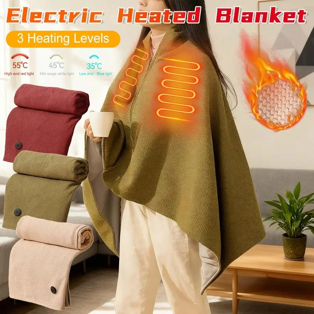 Wearable Electric Heated Blanket Zipper Closure Adjustment Body Warmer Wrap 3 Heating Levels Washable Warm Heating Scarf Home