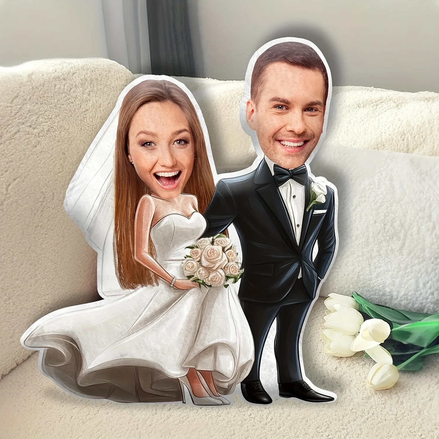 Creative Photo Custom Wedding Silhouette Printed Plush Pillow Valentine's Day, Wedding Season Gift, Anniversary Gift