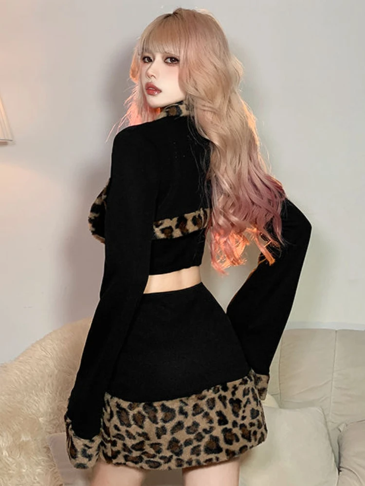 Skirts Sets Women Leopard Jackets Camisole Love Sexy All-match Patch Design Cool Fashion Vintage Spring Korean Style Ladies New