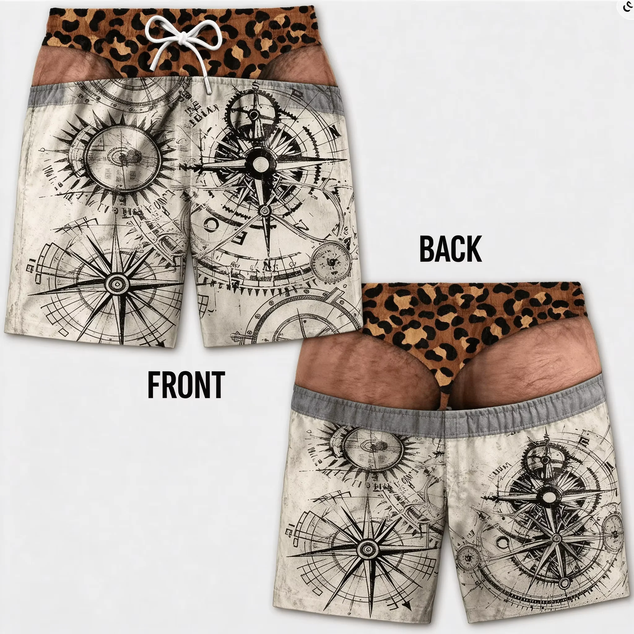 Men's Vintage Beach Shorts Classic Compass 3D Printed Street Hip Hop Men Women Short Pants Breathable Daily Holiday Ice Shorts