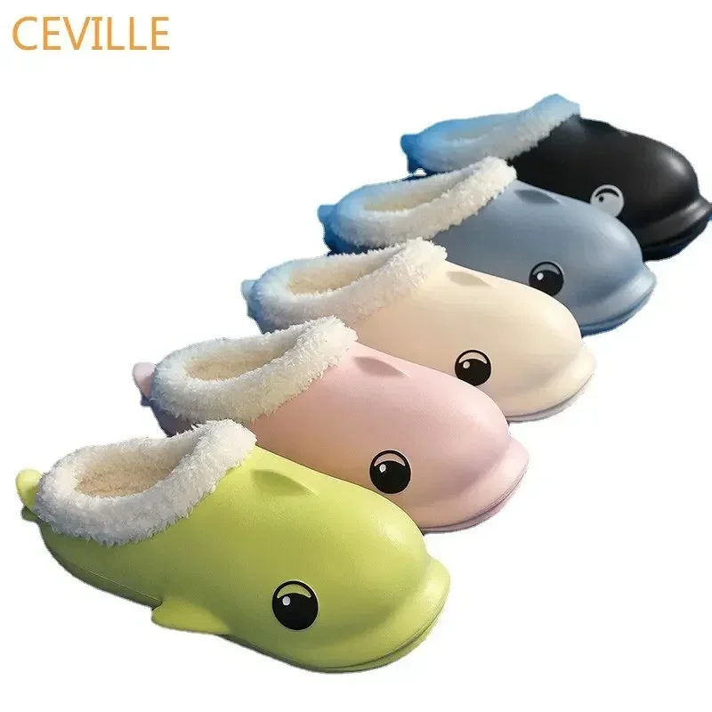 

Thick Warm Cotton Slipper Shark Slippers Autumn Winter Man Women Couple's Thick Bottom Home Slipper Indoor Outdoor Flip Flops