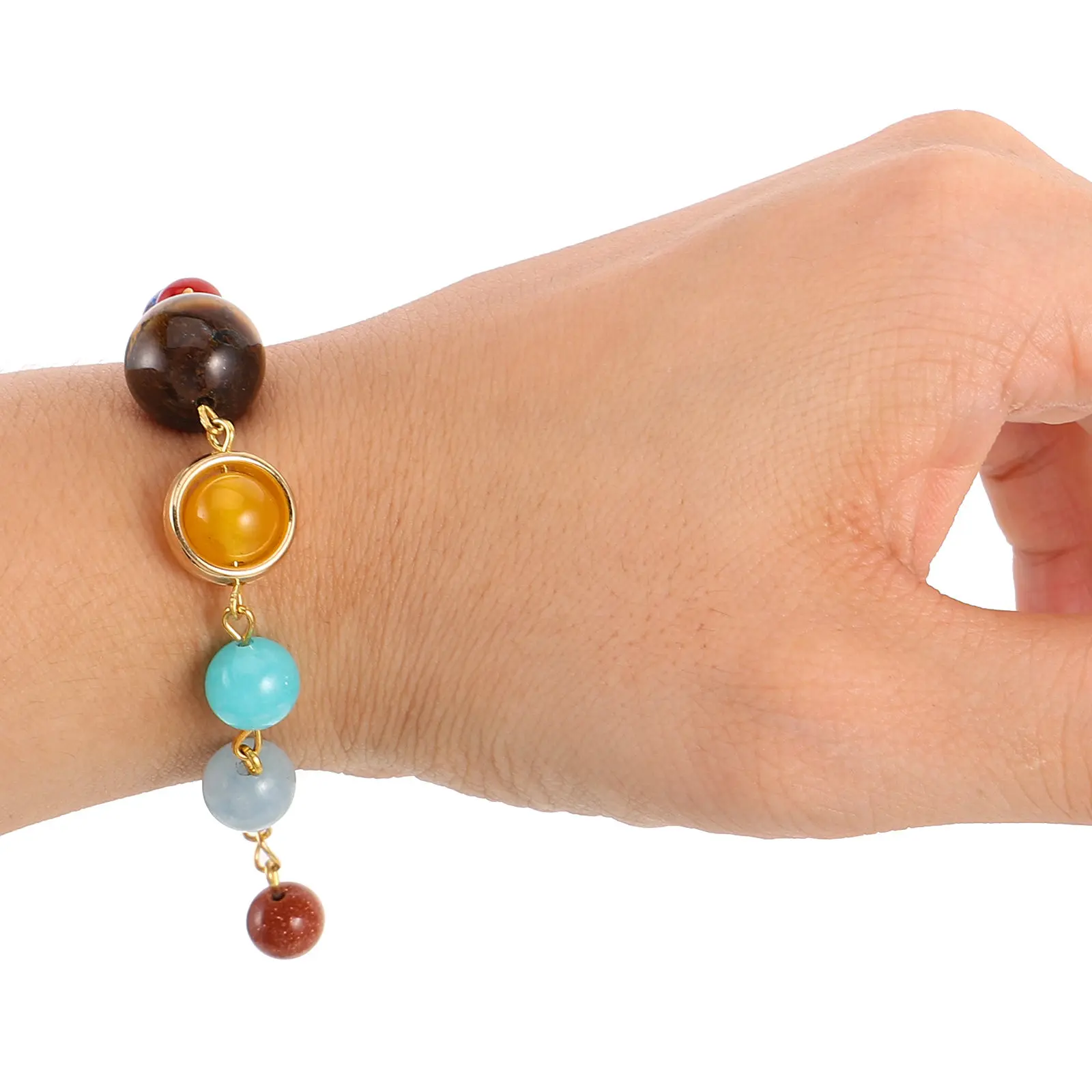 2Pcs Planet Bracelet Solar System Themed Stone Beads Adjustable Wristband Vibrant Colors Universe Galaxy Jewelry Gift for Her
