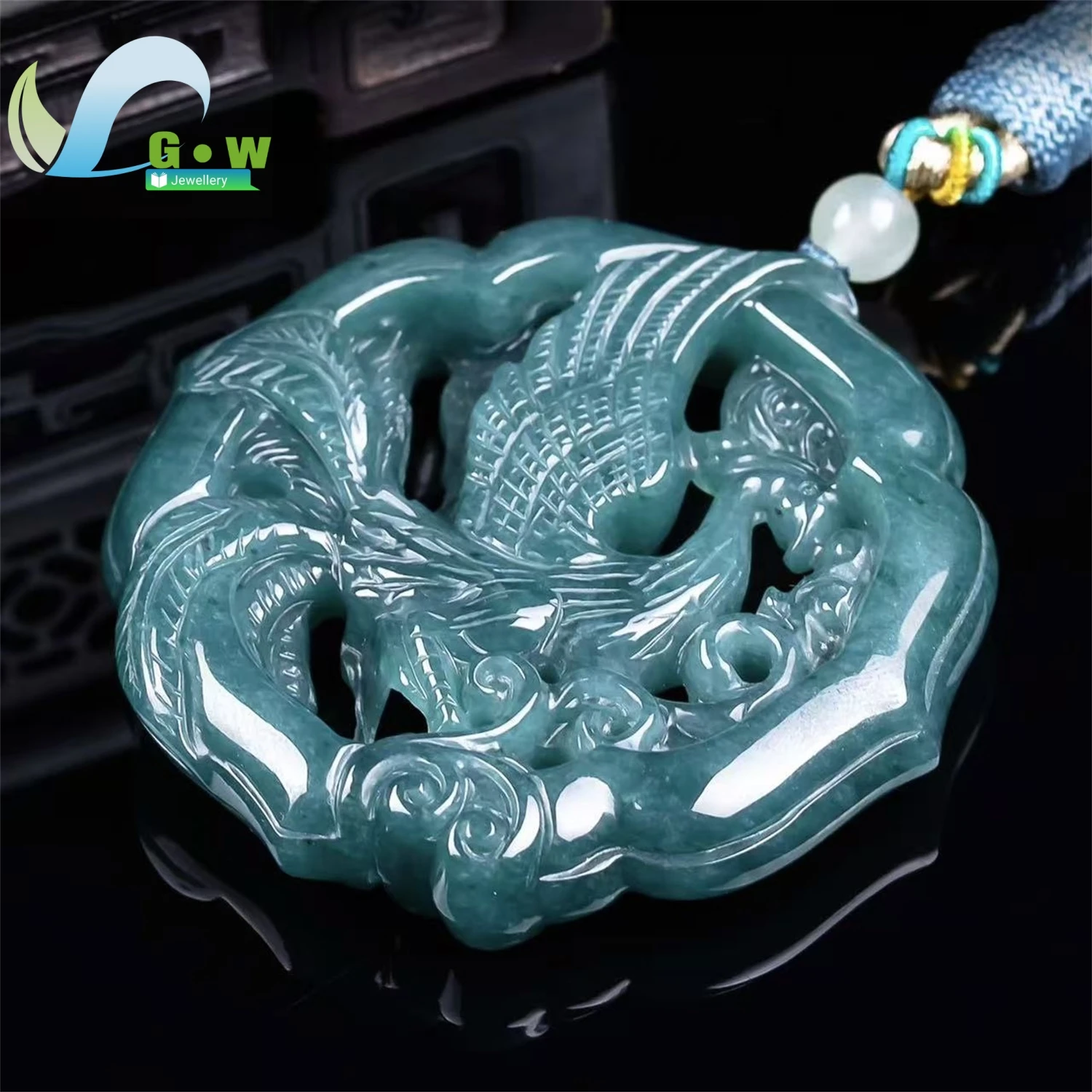 Natural A Grade Jadeite Phoenix in Flight Hollow Plaque Pendant Old Stock High Ice Exquisite Hanging Ornament Unisex Gift