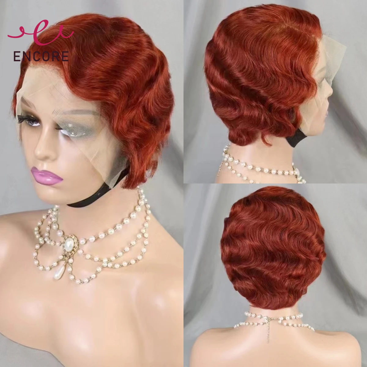 

Dark Ginger 13x4 Lace Frontal Short Bob Wigs Wavy Brazilian Remy Human Hair Wigs Transparent HD Lace Bob Wigs for Black Women