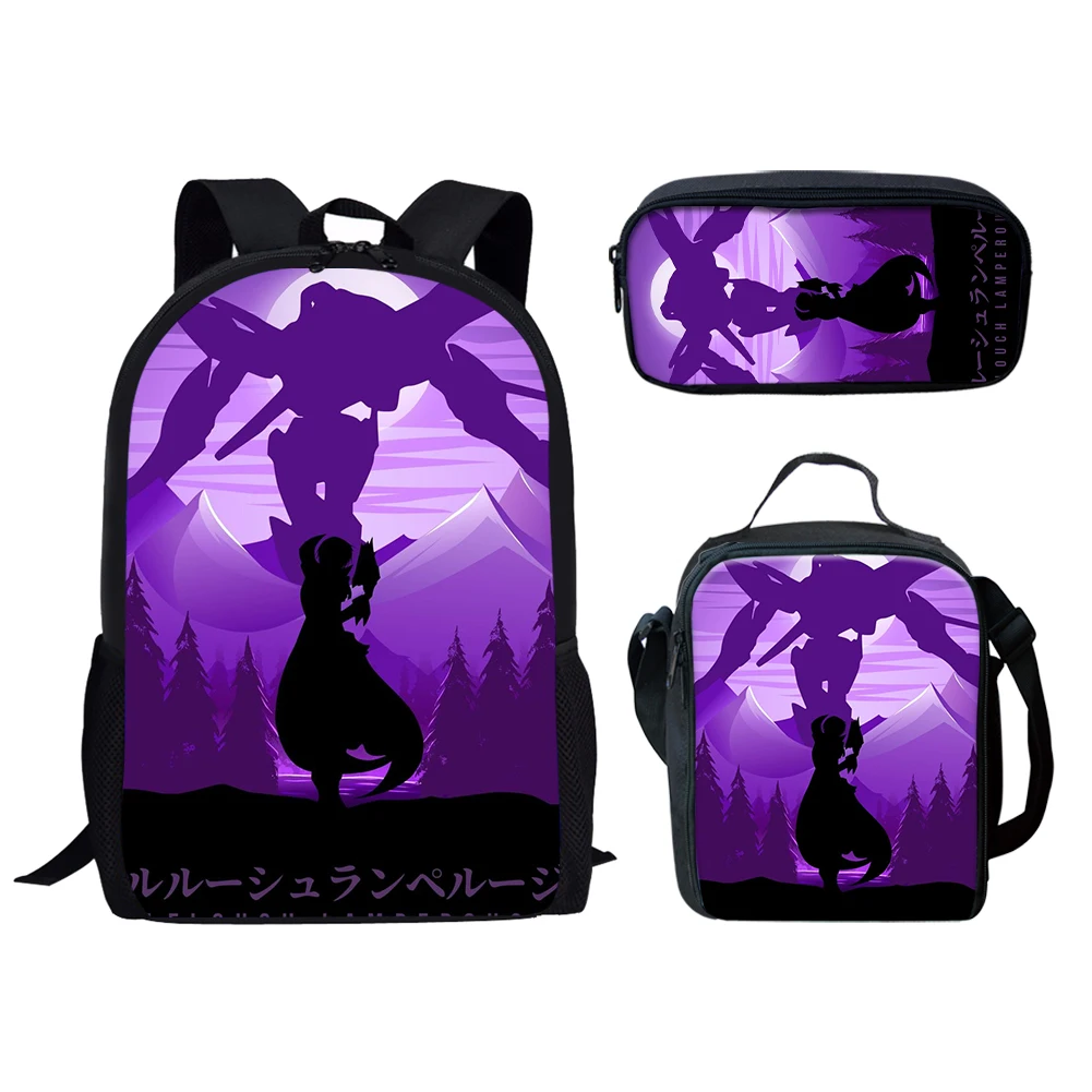 Classic Creative Funny Code Geass Lelouch 3D Print 3pcs/Set pupil School Bags Laptop Daypack Backpack Lunch bag Pencil Case