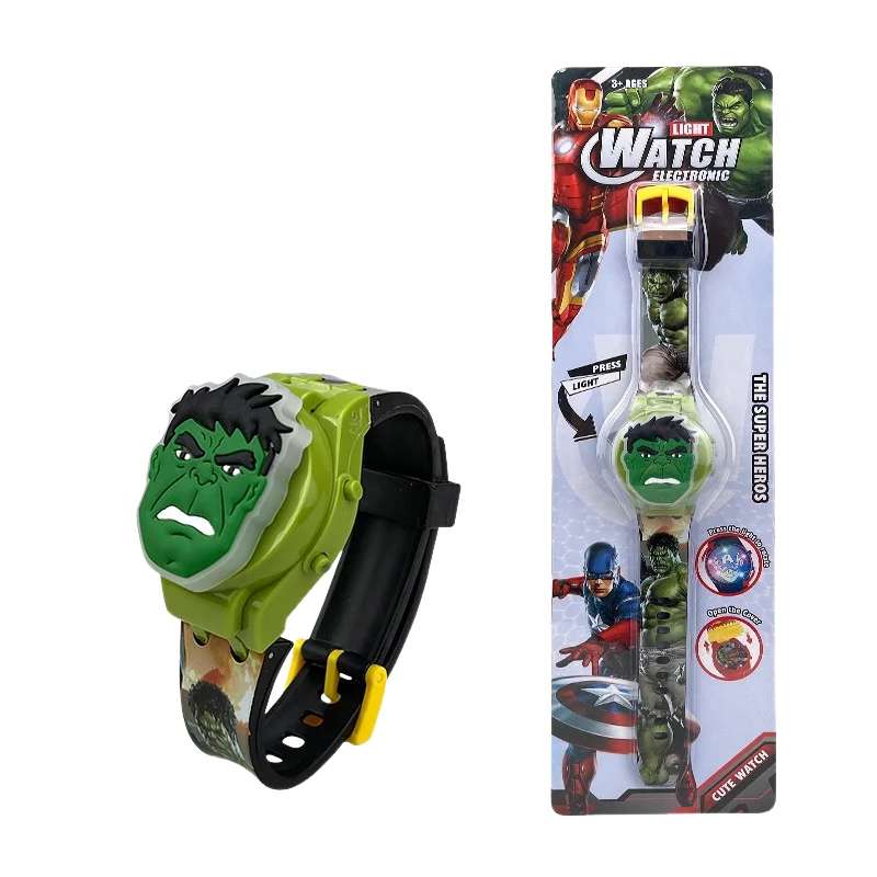 마블 스파이더 맨 시계 음악 프로젝터 장난감 애니메이션 스파이더 맨 디지털 시계 손목 시계 피규어 아이언 맨 전자 시계 선물