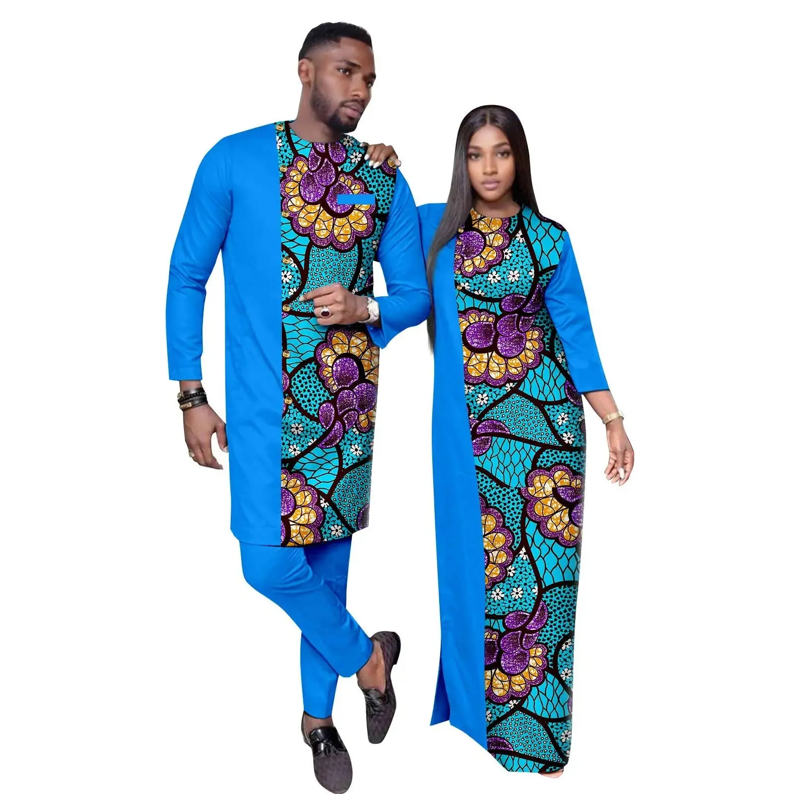 

New African Man Traditional Outfit 2PC Dashiki Elegant African Clothes For Couple Outfits Dashiki Men Long Sleeve Pathwork Set