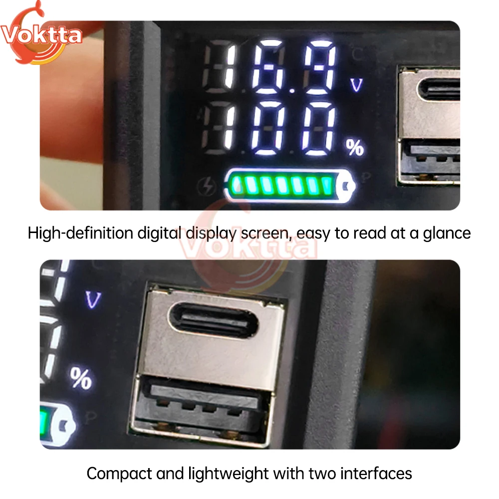 DC 9-24V Battery Capacity Indicator LED Digital Display Power Indicator USB Type-C Dual Interface Voltmeter Voltage Tester Tools