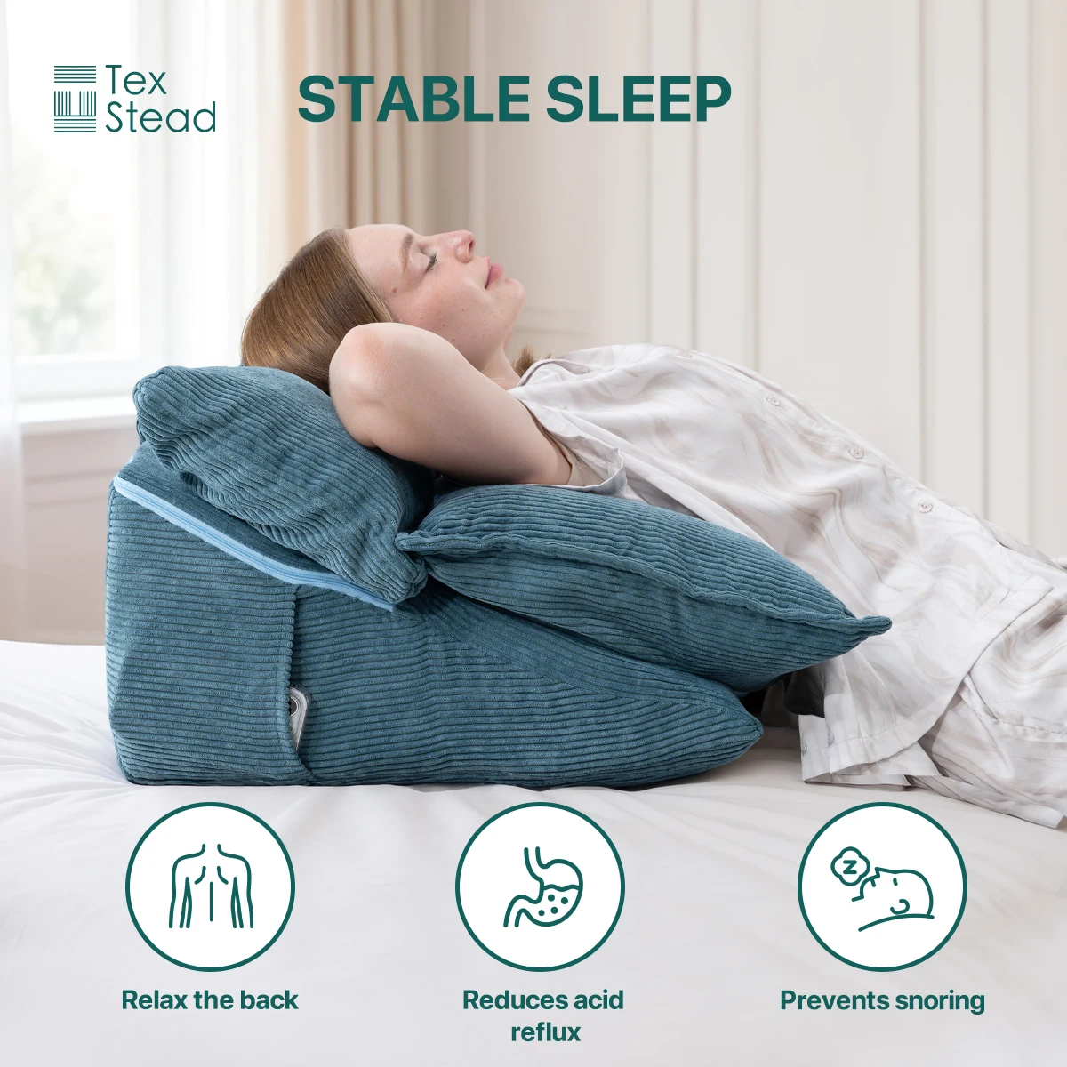 

Corduroy Triangular Wedge Pillow Ergonomic Reading Pillow with Pockets for Bed Back And Neck Support Acid Reflux Relief