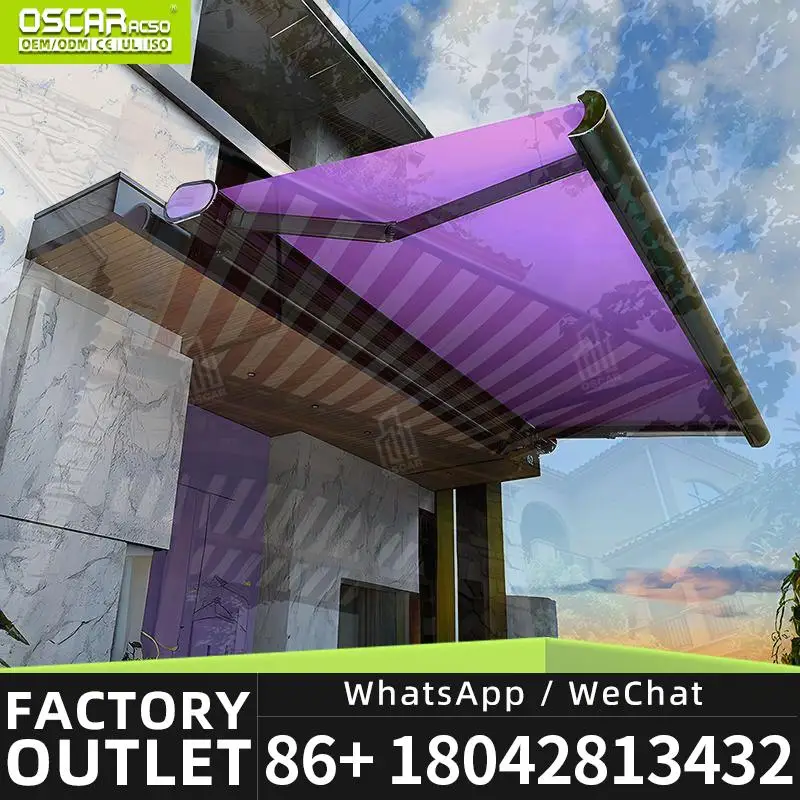 Electric Full Cassette Patio Awning with Aluminum Alloy Frame and Articulated Arm for Gardens Max 6m Width Retractable Shade Out
