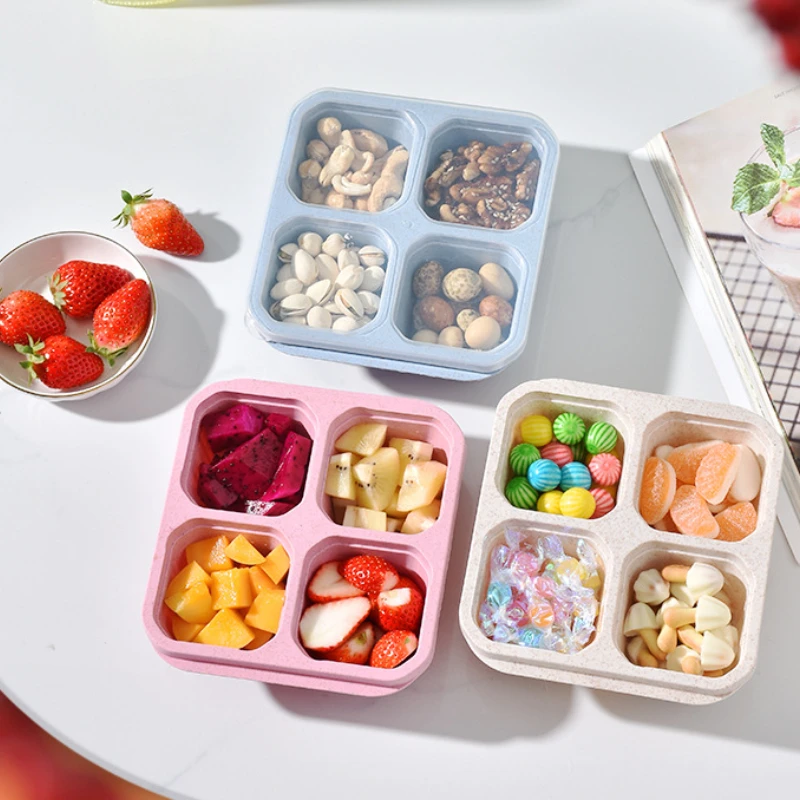 Snack Box with Four Transparent Lids, Snack Container, Food Box for Fresh-keeping Snacks, Lunch Box, Dried Fruit Box, Adult Meal