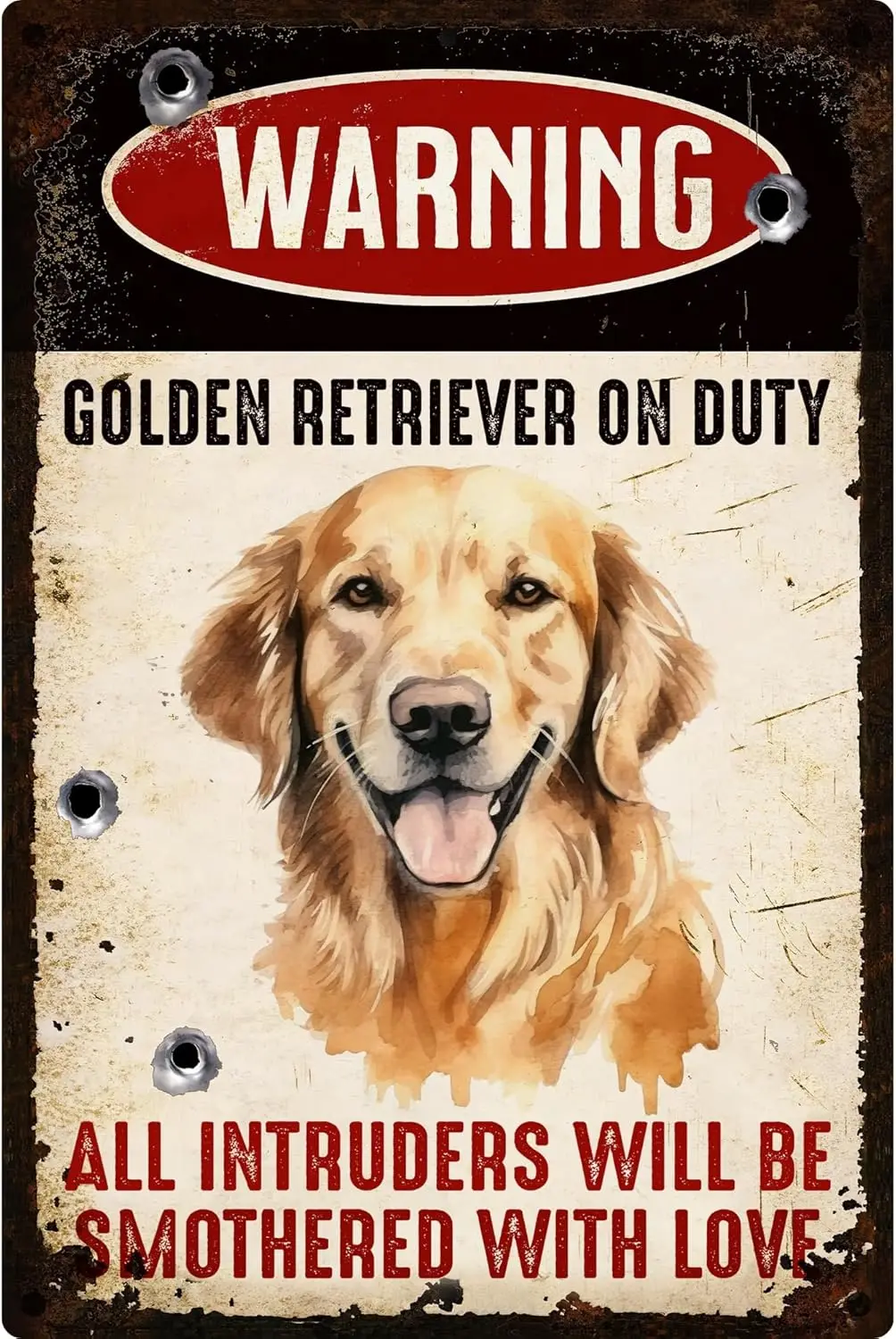 Golden Retriever Welcome Sign For Front Door - Funny Metal Tin Sign, 8x12 In, Non-Fade, Rustproof, Front Door Decor, Golden sign