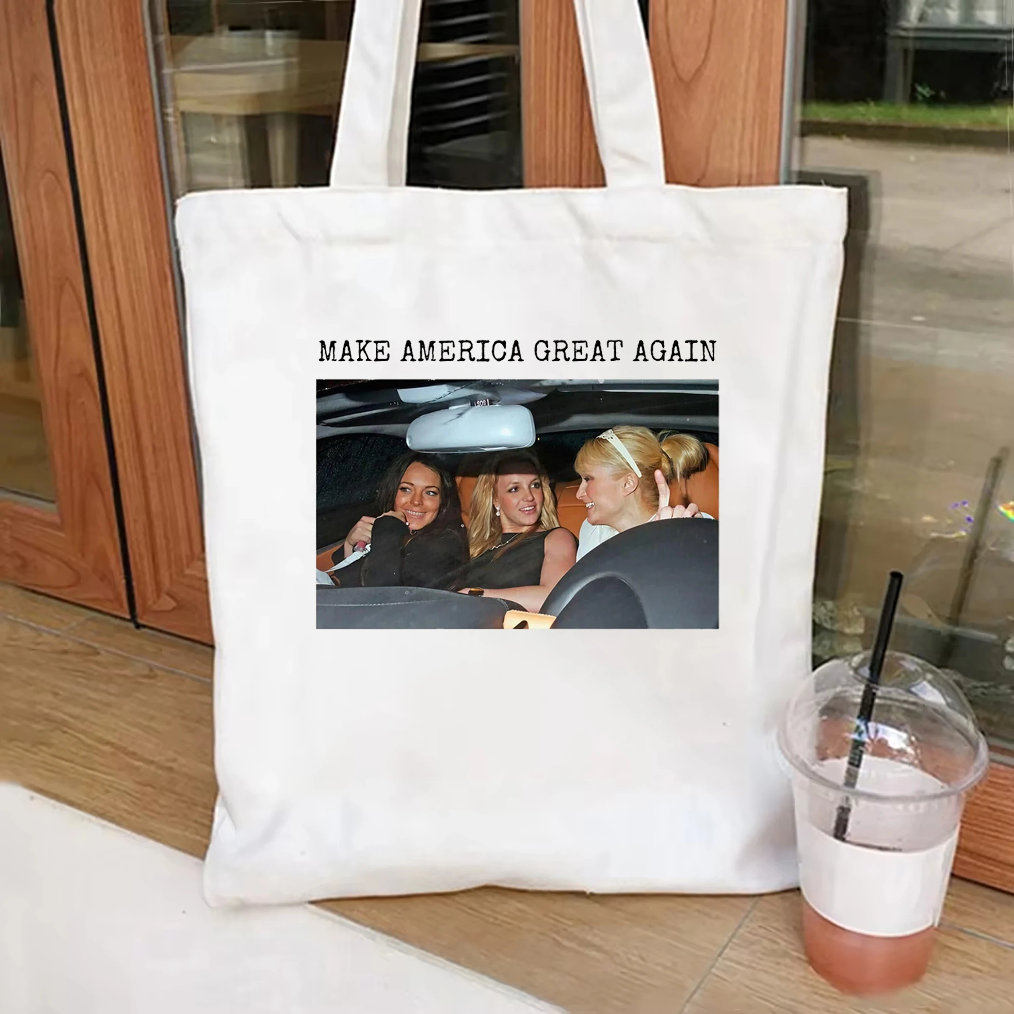 Make America Great Again women\'s fashion tote bag Mean Girls Canvas Bag Britney Spears Paris Hilton Fun Casual Shoulder Bag