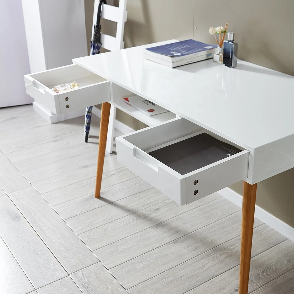 Factory Outlet Pure Glossy White 2Drawers Desk Computer for Computer Standing Desk Table Bathroom Cabinet