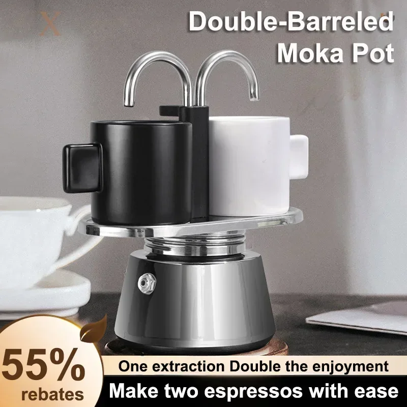 Mini 100ml Moka Pot Double Tube Coffee Pot Stainless Steel Italian Coffee Maker Espresso Utensils Kettle Electric Stove Heating