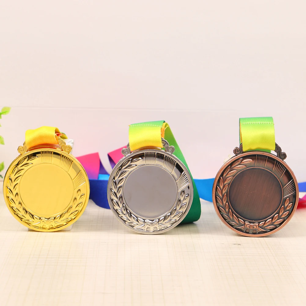 10Pcs Gold/Silver/Bronze Medal Sports Rewards with Neck Ribbon Students Rewards Competition Prize Medals for Marathon Ball Games