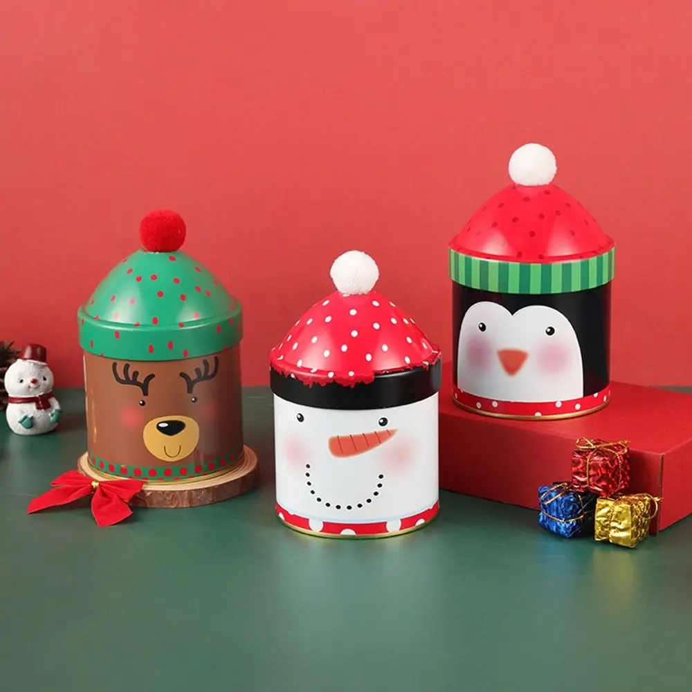 Tinplate Christmas Candy Storage Box Sealed Santa Claus/Snowman/Penguin Christmas Biscuits Cookie Jar Dustproof Decorative