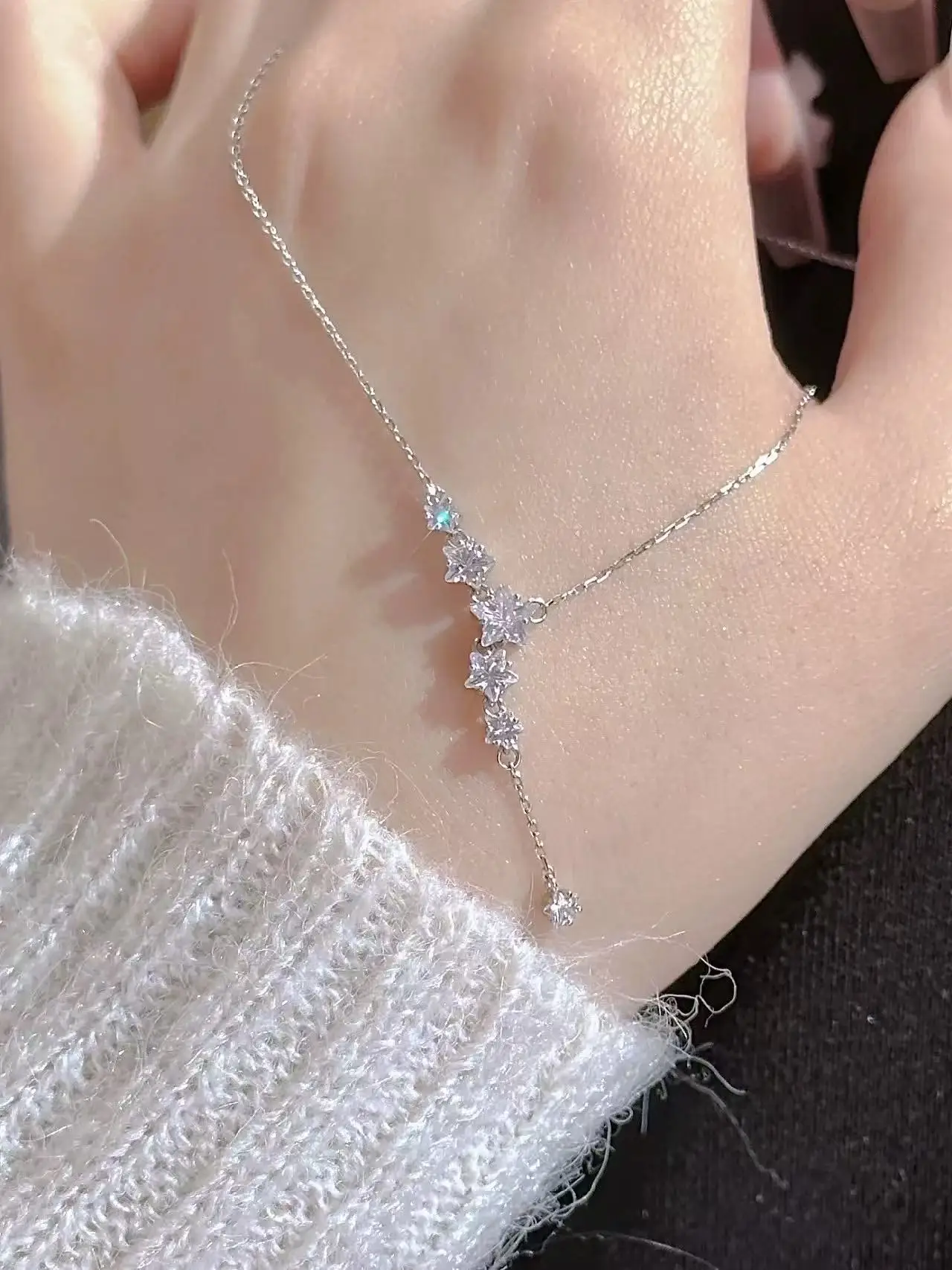 New 925 Sterling Silver Necklace Long Charm Star Shape Pendant Charm Woman Choker Birthday Gift Exquisite Jewelry