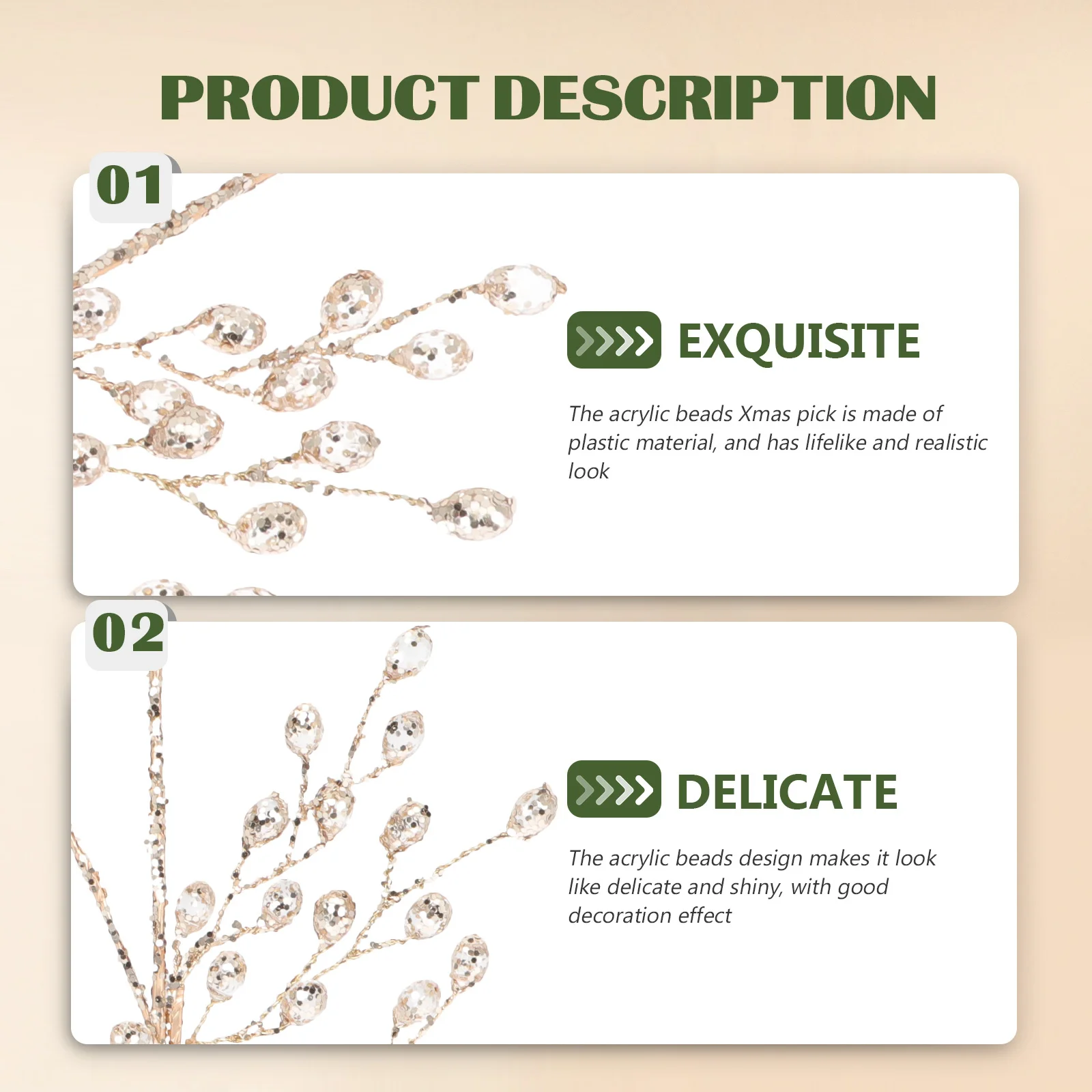 

2pcs Acrylic Christmas Stems Xmas Picks Shiny Holiday Decorations For Home Party Centerpiece Fake Berry Branches Christmas