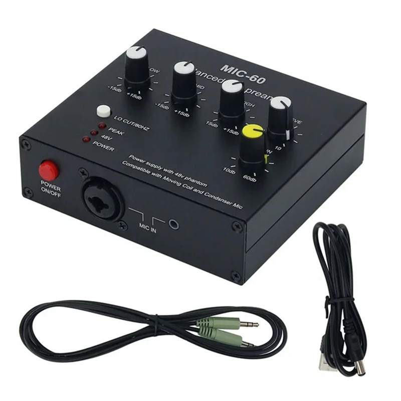 MIC-60 3-Band Equalizer Balanced Mic Preamp Microphone Preamplifier With DC Cable And Cable