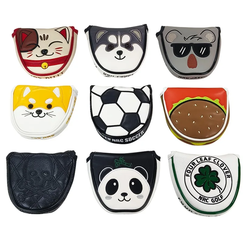 Golf Mallet Putter Covers Pu Leather Multi Style Panda Cat Akita Durable Soft Golf Club Head Covers Magnetic/Magic Tape Closure