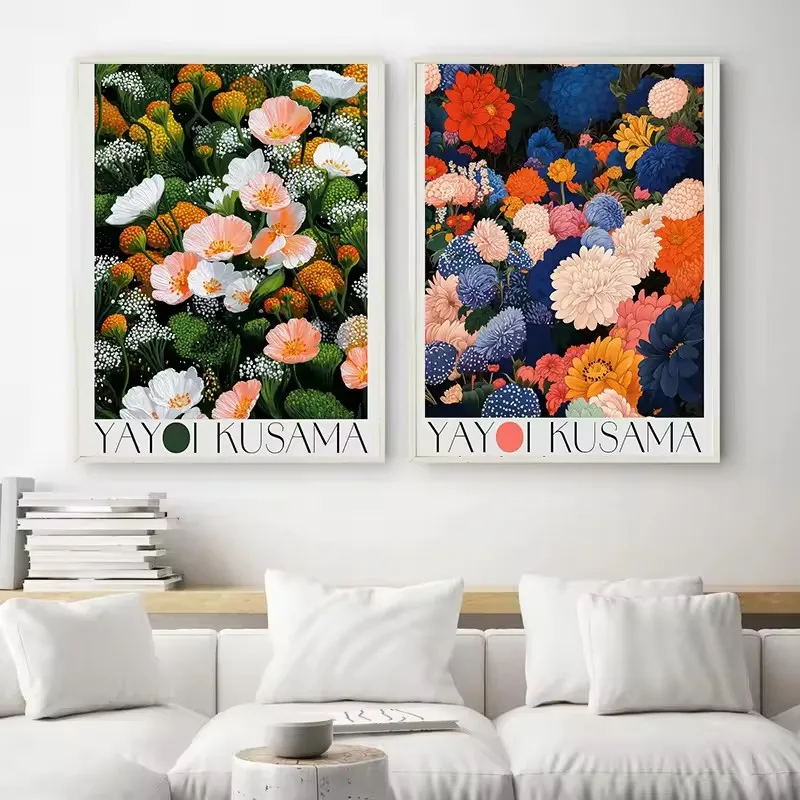 Japanses Yayoi Kusama Inspired Botanical Tokyo Museum Poster Japandi Colorful Floral Artwork Canvas Painting Wall for Home Decor