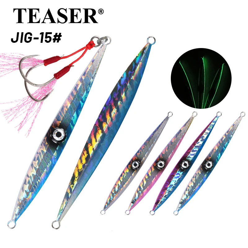 TEASER 60g-500g Sea-bream Slow Sinking Jigging Lure Seabass Fishing Saltwater Bait Carp Trout Fishing Jigbait Assist Hook