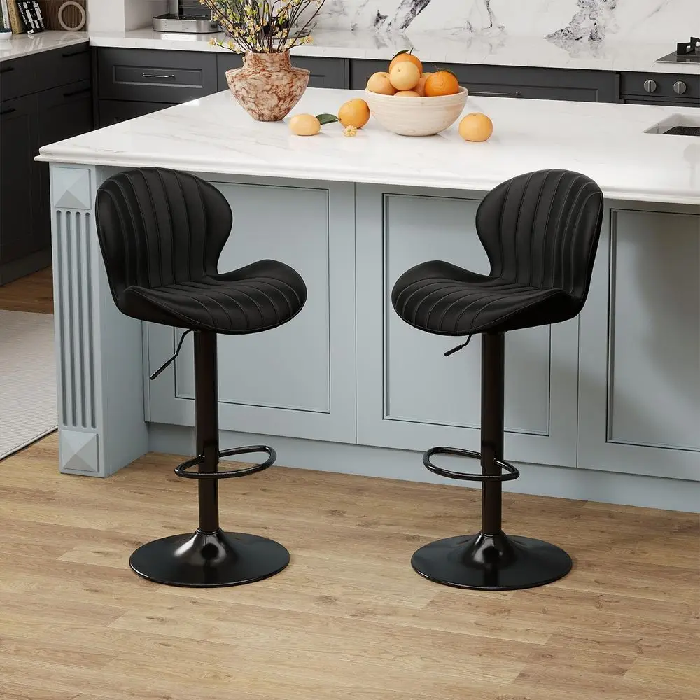 

Modern Bar Stools Set of 2, Velvet Height Adjustable Swivel Barstools, Armless Kitchen Island Counter Chairs with Back amp Footr