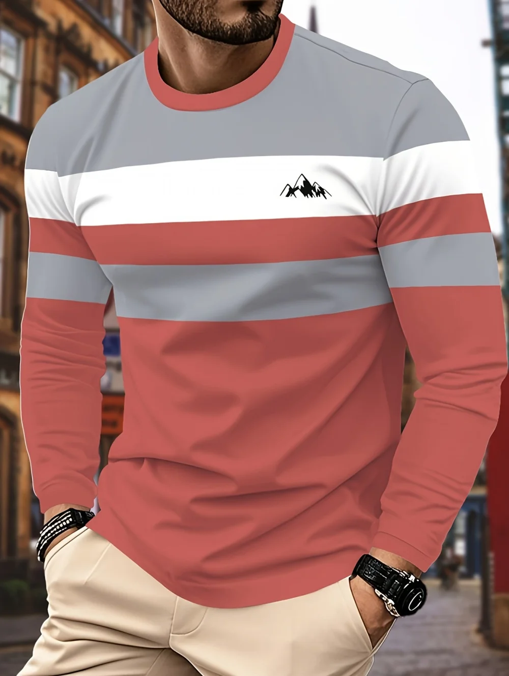 Men's Classic Long-Sleeve Striped T-Shirt Fashion Round Neck Top for All Seasons Casual Business High Quality Menswear Clothing