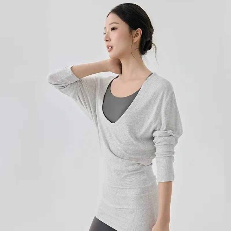 

Женская спортивная футболка с U-образным вырезом, свободного кроя, для фитнеса, пилатеса, тренировок, профессиональная спортивная одежда, верхняя одежда, для йоги