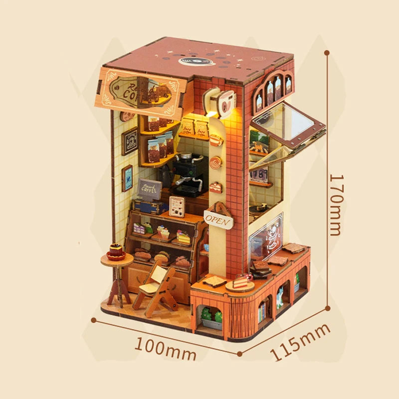 DIY Holz-Buchecke, Regaleinsatz, Reise-Buchhandlung, Buchstütze, Miniatur-Modellbausätze mit Licht für Freunde, Geburtstagsgeschenke