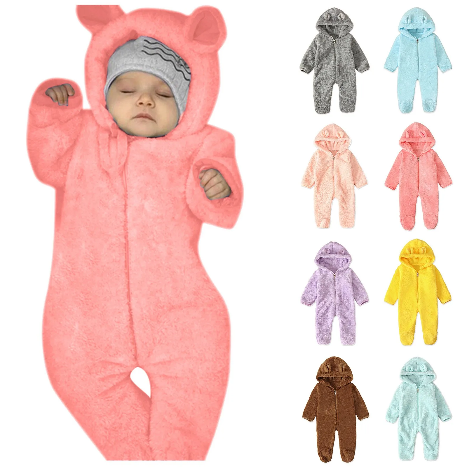 18 Month Clothes Boy Summer Boy Baby Romper Girl Coat Footed Hooded Jumpsuit Ears Bear Fleece Infant Boys Infant Coverall