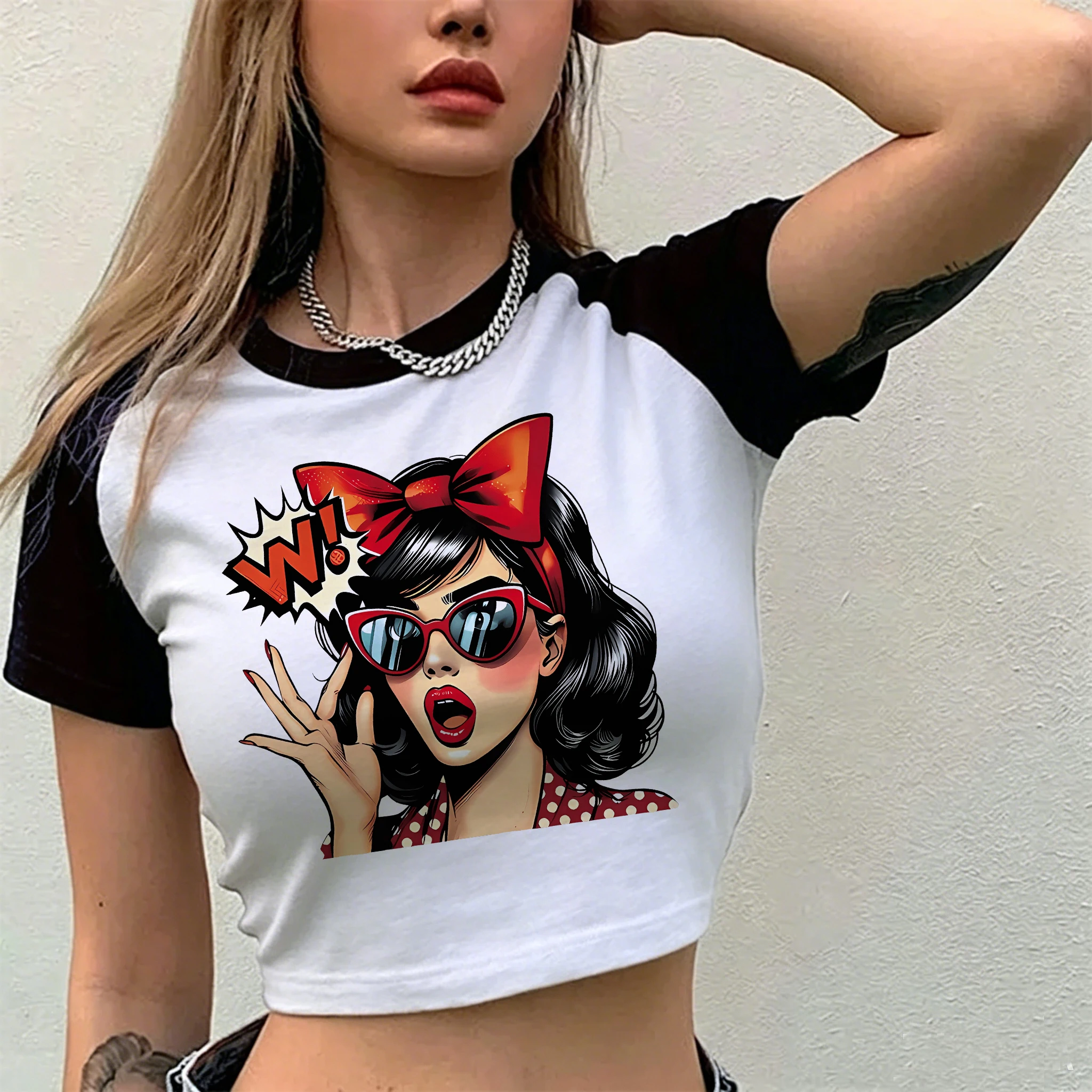 Retro Hip Hop Girl Print Cropped T-shirt Women'S Graphic Crop Top T-Shirt Y2K Style Short Sleeve Casual Summer Top Tee Fashion