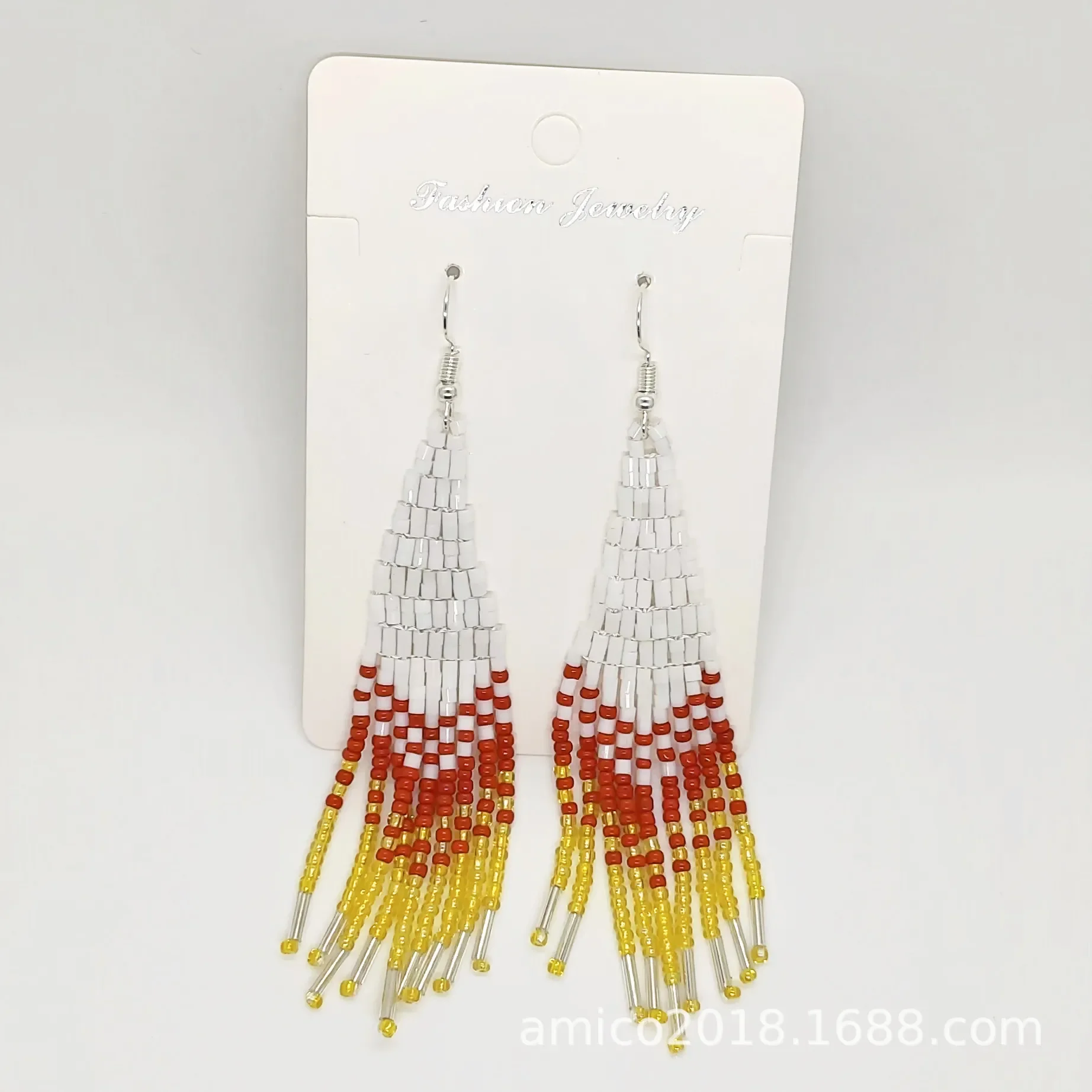 Fringe Earrings  Hand knitting  nation  originality  Beading  Simple  Bohemia  geometry  alloy  ma'am  Rice Bead Earrings