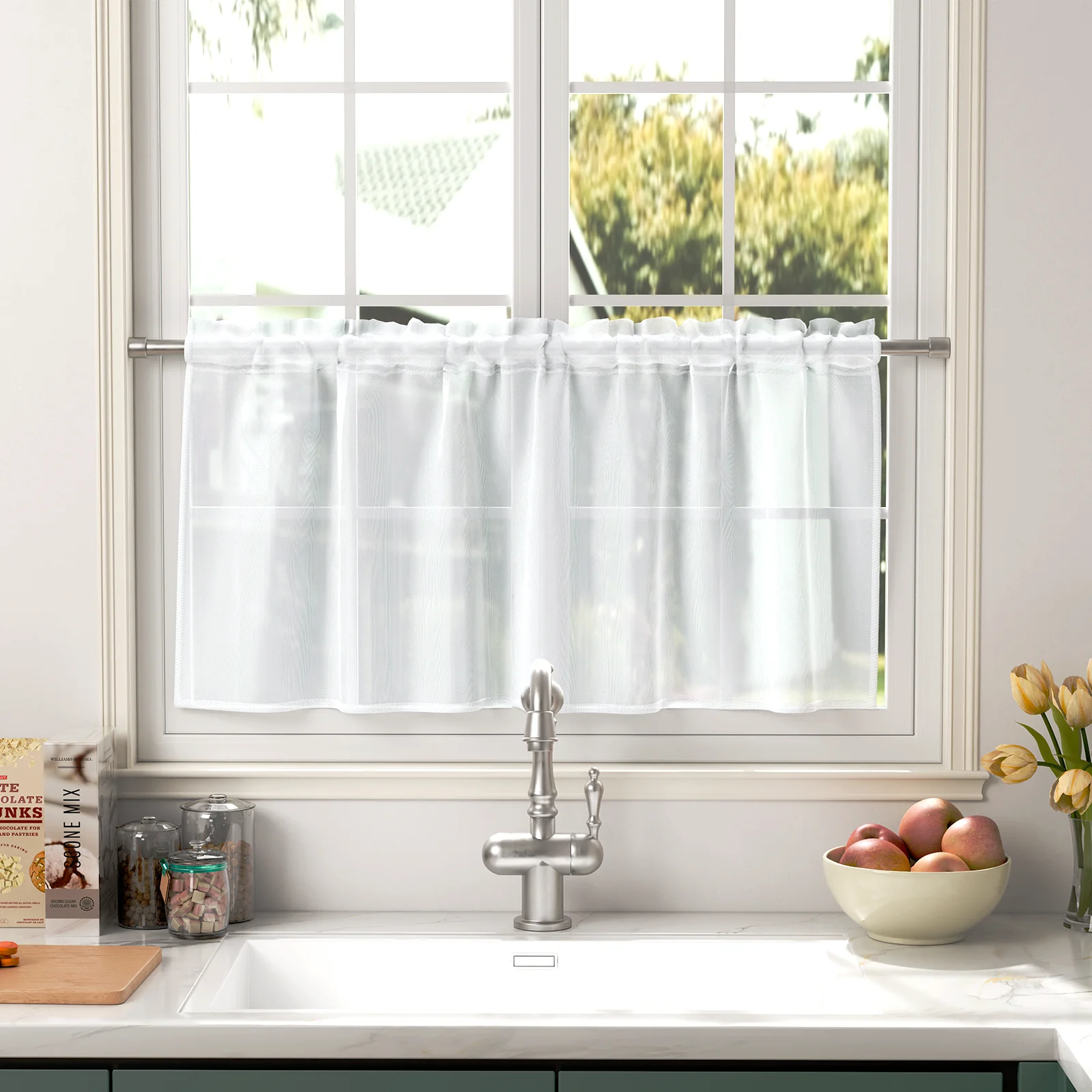 1Pc Short Curtain Modern White Solid Colour Sheer Curtain Curtains for Living Room Small High for Home Decoration, UV Protection