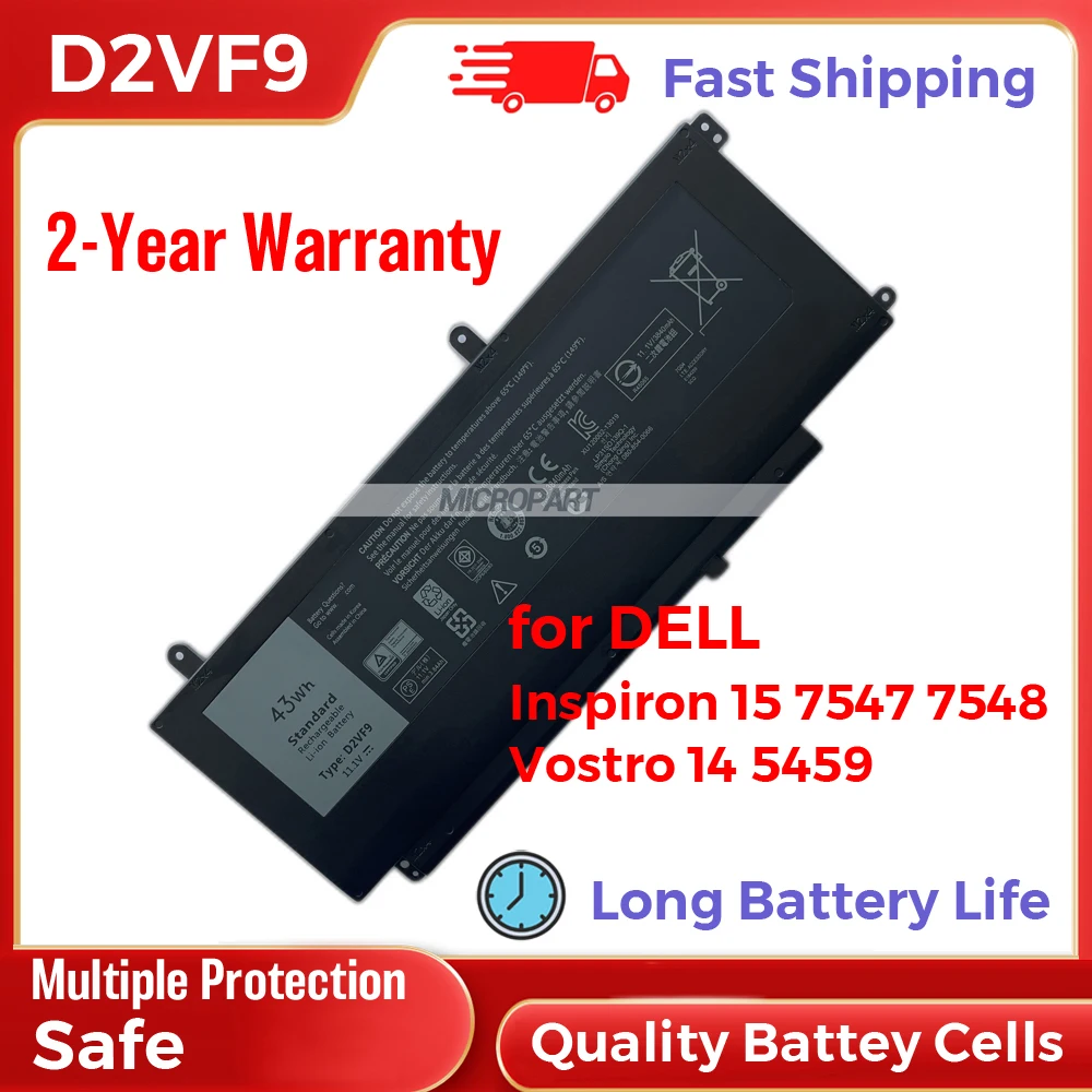 43Wh D2VF9 Replacement Laptop Battery for Dell Inspiron 15 7547 Inspiron 15 7548 Vostro 14 5459 11.1V Long Battery Life