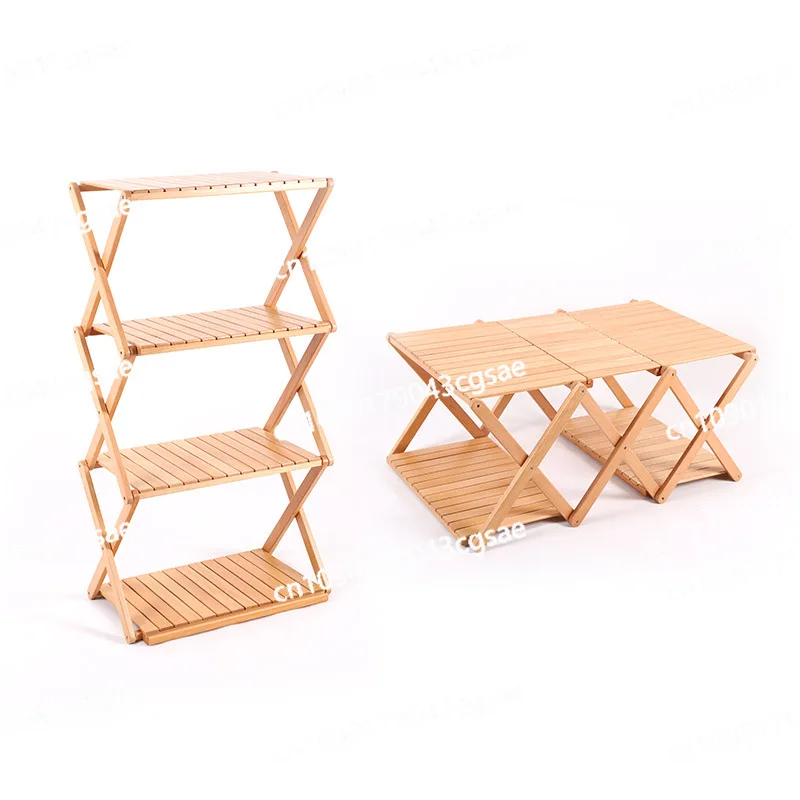 

Outdoor Folding Table Multifunctional Shelf Beech Storage Rack Picnic Table Portable Camping