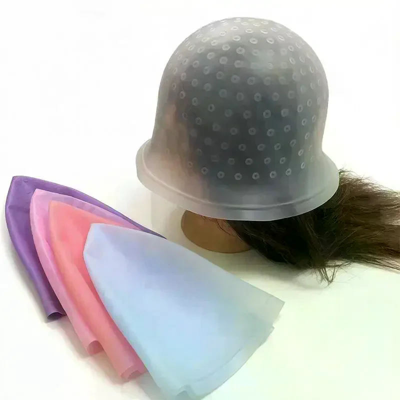 1 Set Highlight Dyeing Frosting Hats Barber Hair Silicone Coloring Cap Hook Needle Pink Professional Dyeing Tool Dye