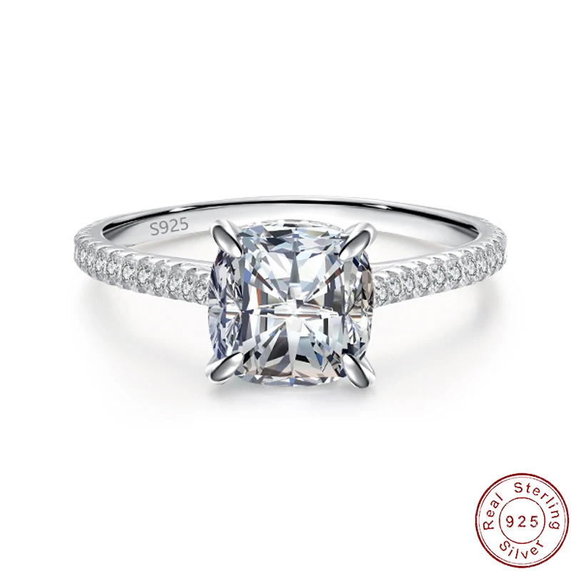 

European Sparkling AAA Large CZ S925 Sterling Silver Finger Ring For Women Birthday Wedding Jewelry
