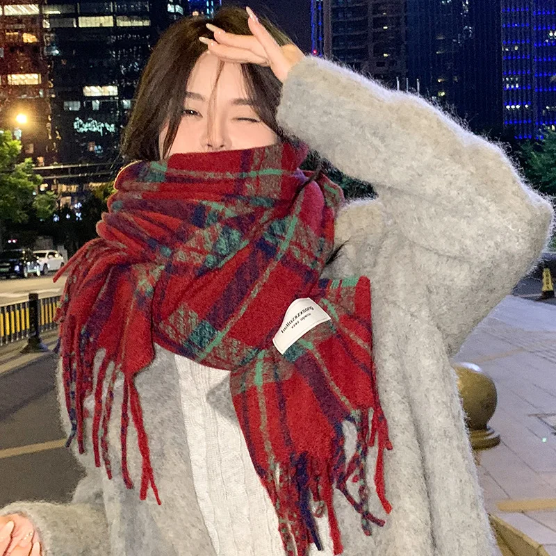 2024 Plaid Scarf For Women Winter Thickened Warm Scarf Decoration Winter Dress Couple Shawl Christmas Gift Birthday Gift