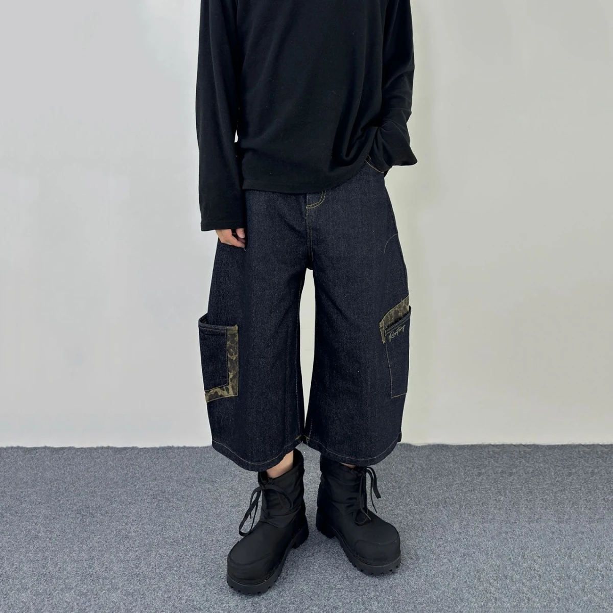 

Американские ретро-джинсы с леопардовым принтом, унисекс, модные, в стиле хип-хоп, свободные, широкие, рабочие, укороченные (7/8)