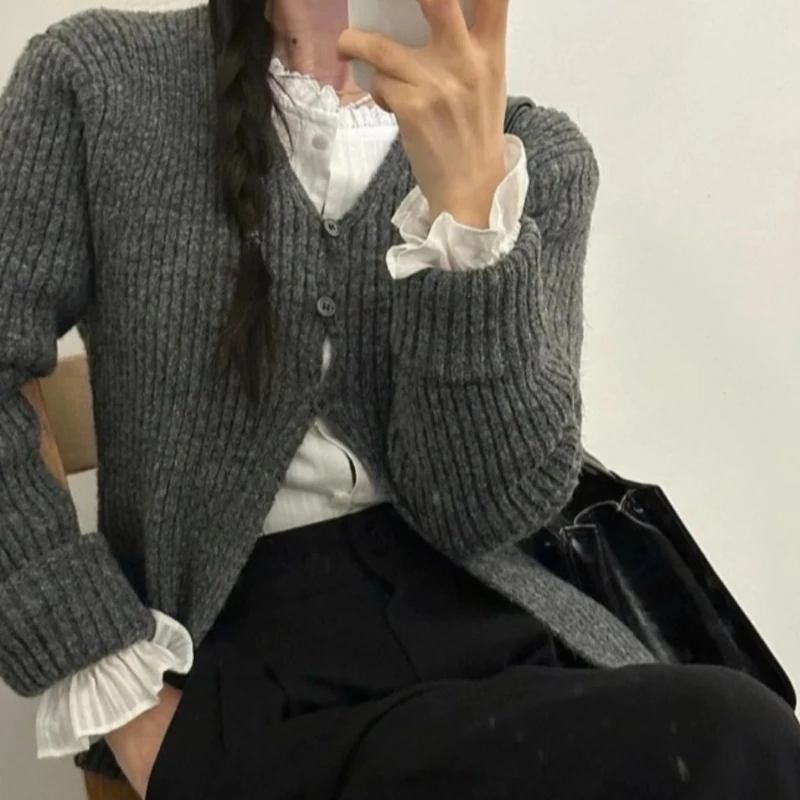 

High End Vintage Open Cardigan Korean Slim Fit Single Button Knitwear Sweater Women's Spring Faion