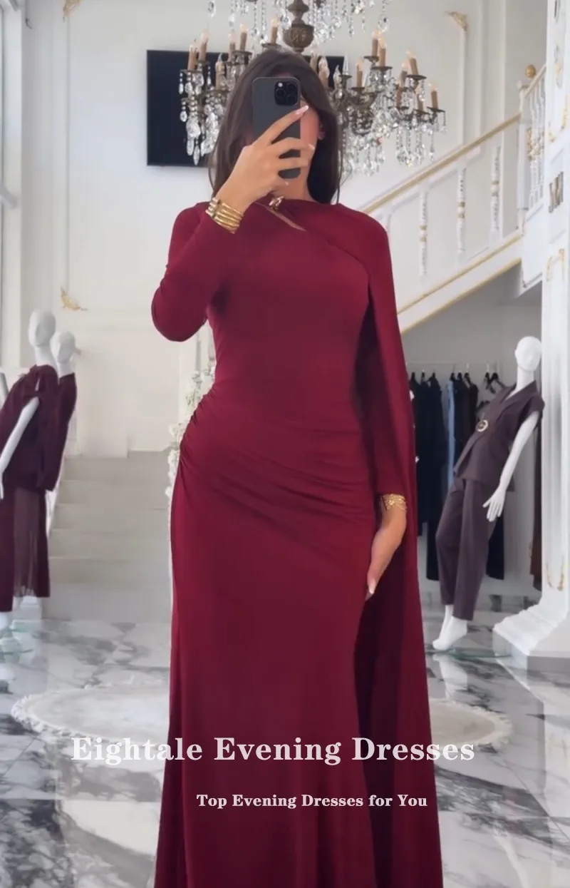 Robe De Soirée arabe bordeaux, robe De bal personnalisée, manches longues, robe De soirée De mariage, Robes De Soirée sirène