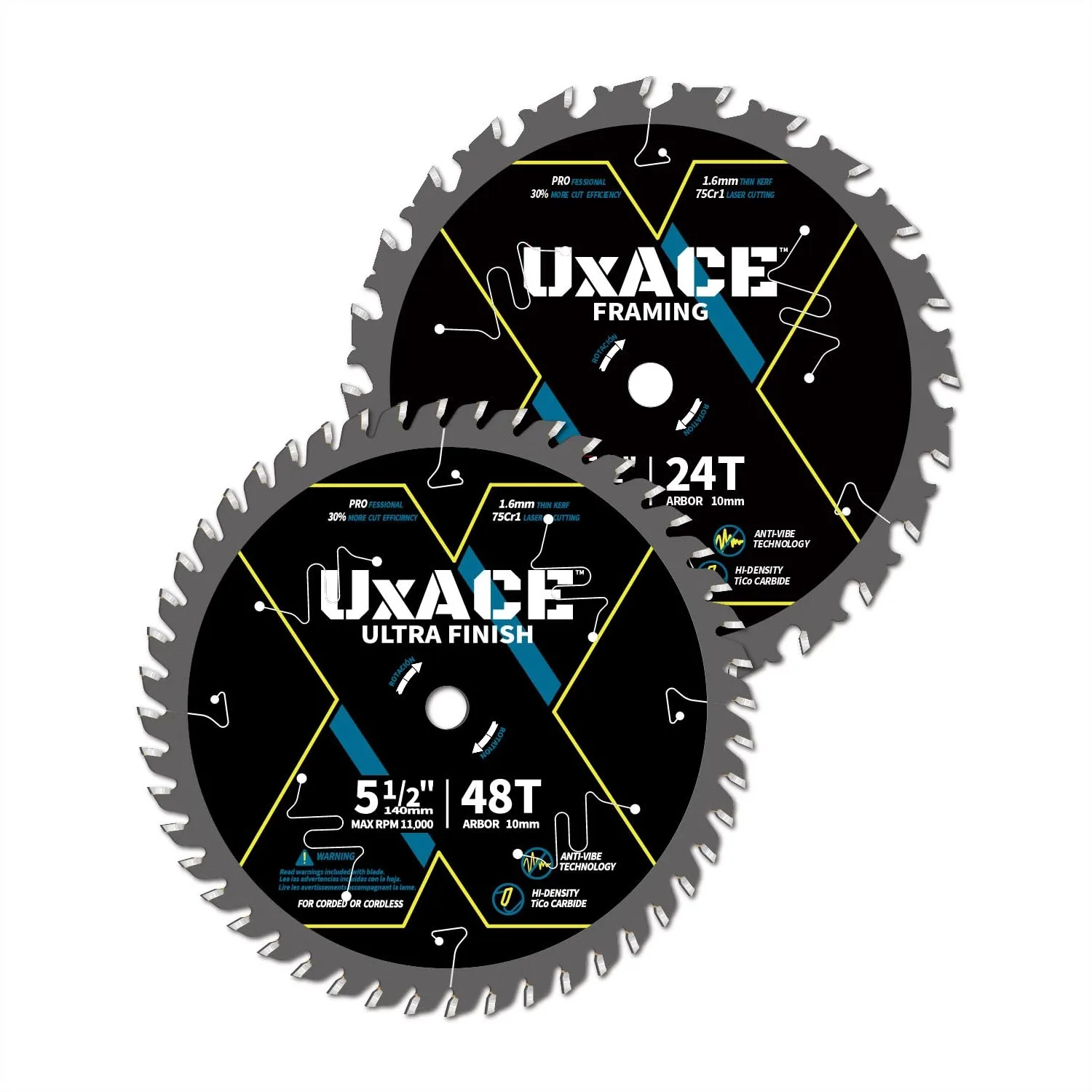 

5-1/2-Inch 24&48-Tooth Circular Saw Blade, 10mm Arbor, Thin Kerf Wood Cutting, Carbide Tip, for Plywood MDF OSB Laminated, 2