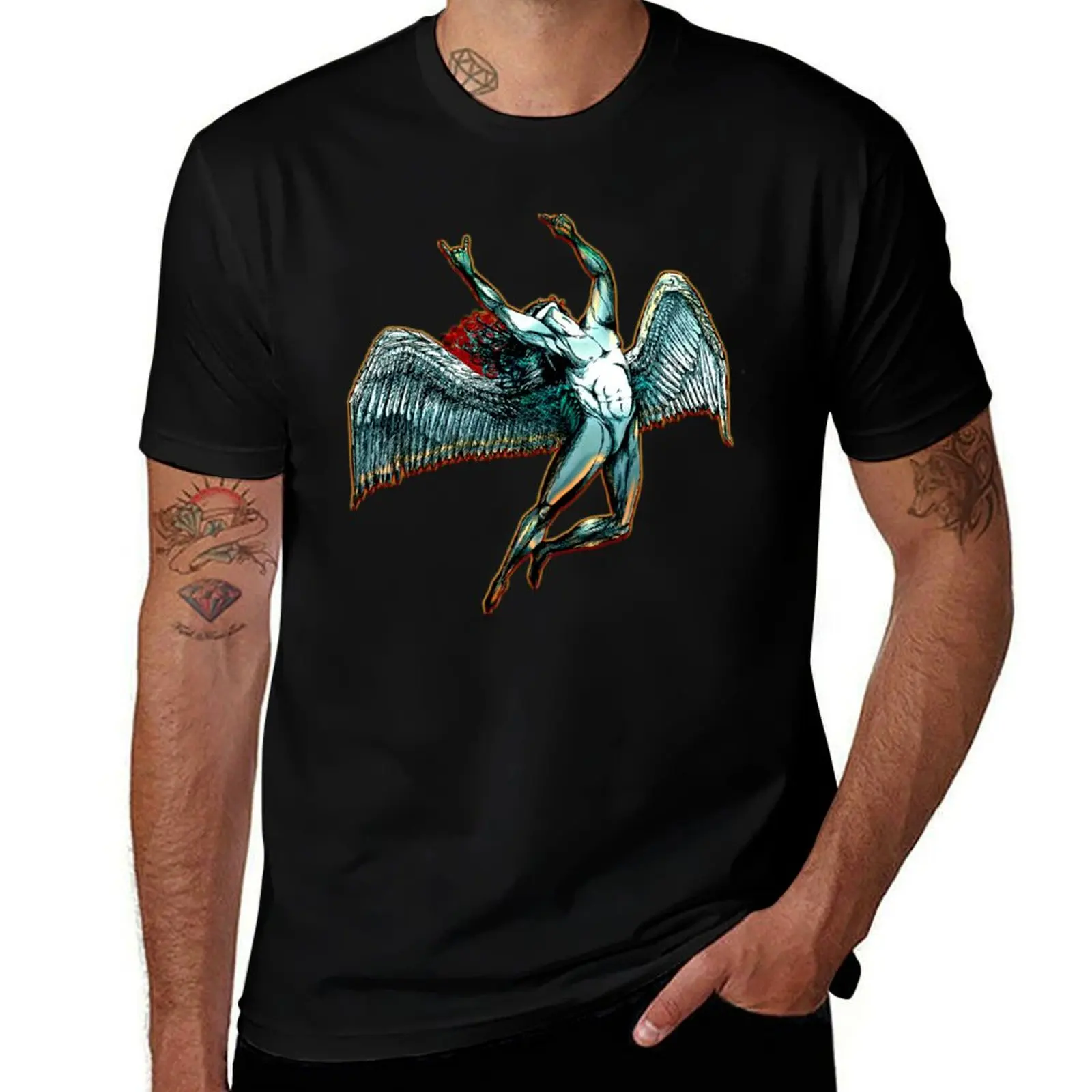 ICARUS THROWS THE HORNS - dark shadows*awesome UNLISTED designs in my portfolio* T-Shirt Comfortable Basic Crew Neck Tee T-Shirt